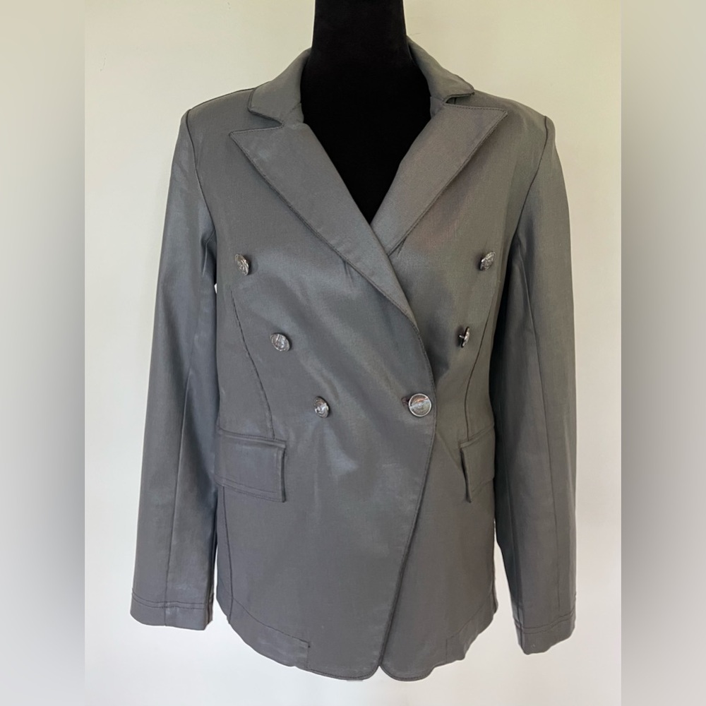 White House Black Market Denim Coated Studio Blazer Gray Size 4 NWT